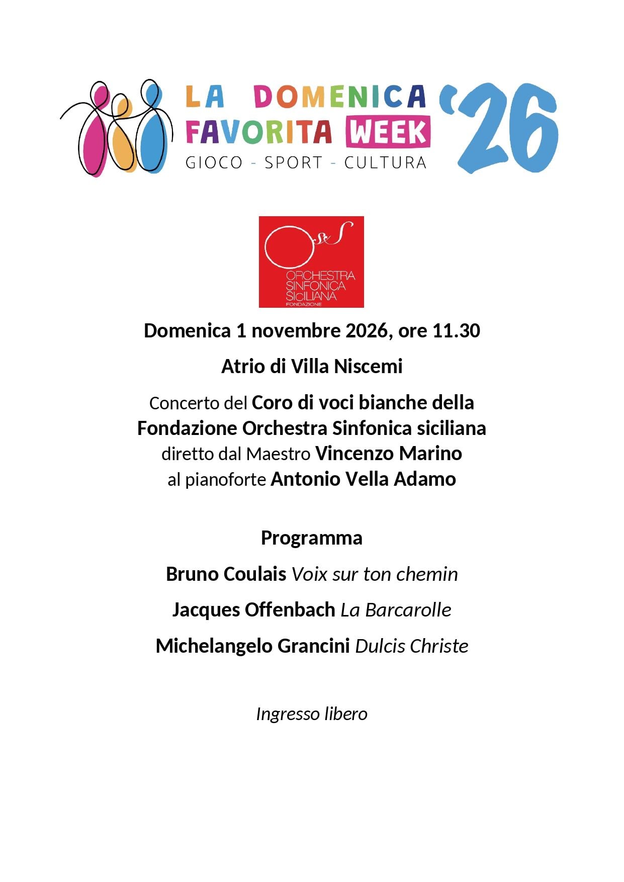 Programma Coro voci bianche FOSS per Domenica la Favorita 26
