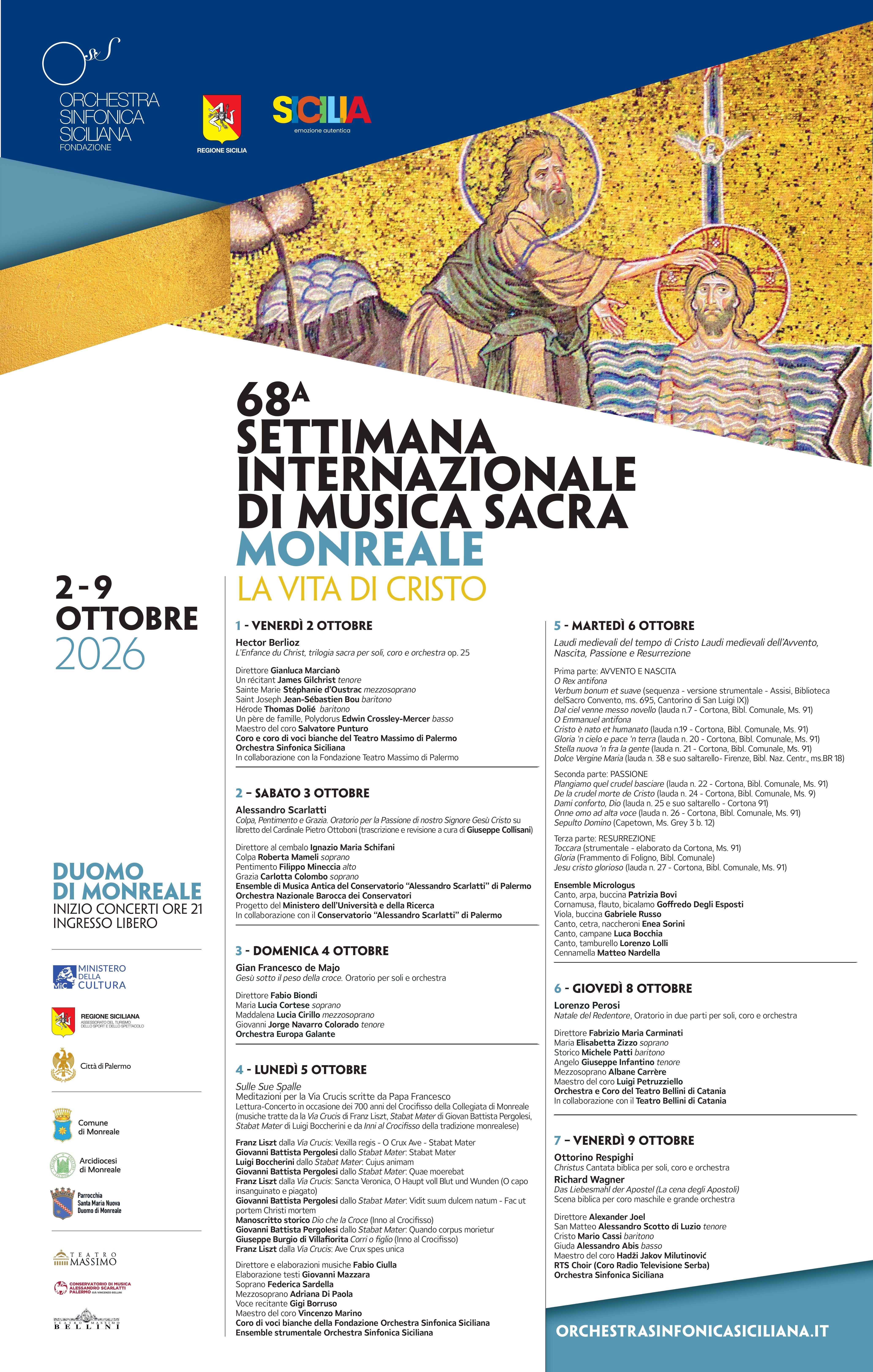 Manifesto 68a Settimana Musica Sacra di Monreale