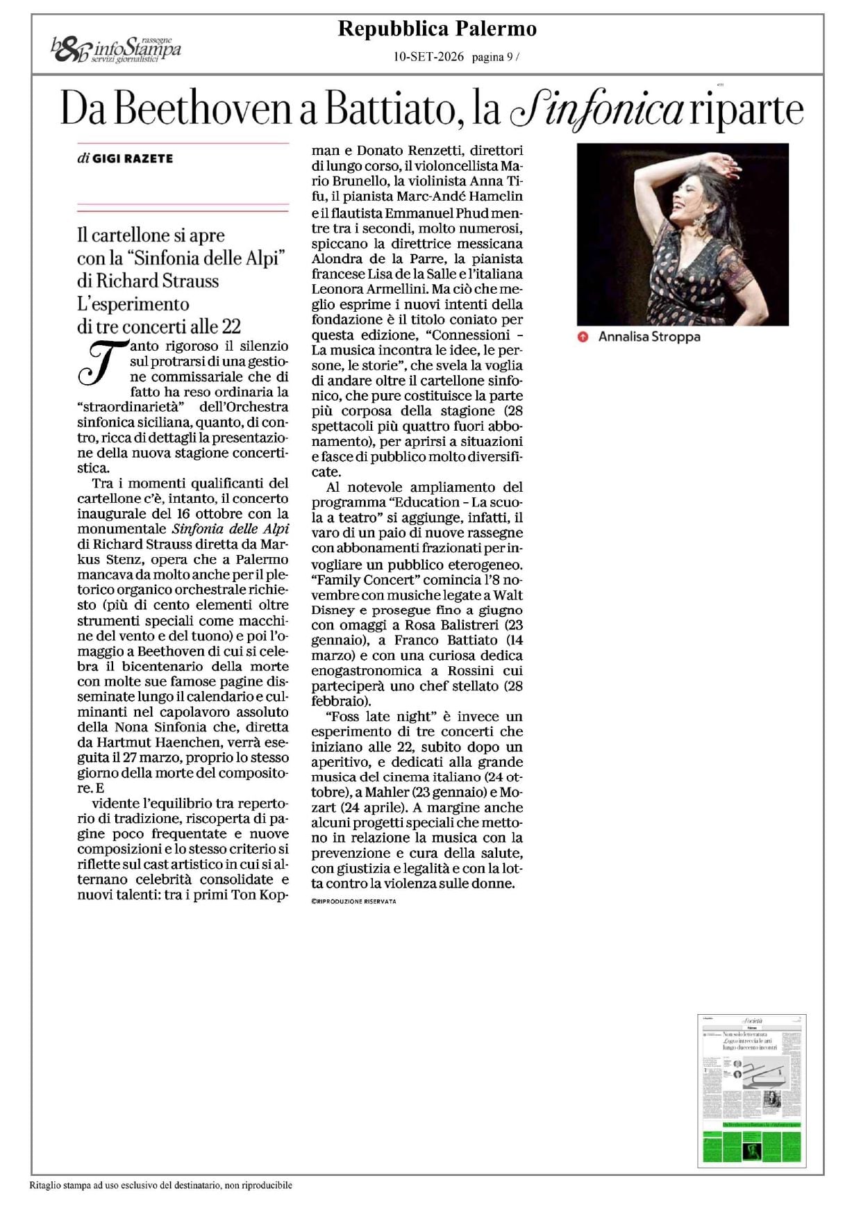 Repubblica 10 settembre 26 Presentazione stagione Orchestra Sinfonica Siciliana